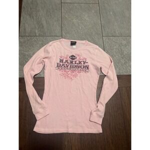 Harley Davidson Pink Thermal Long Sleeve Shirt Embellished Rhinestones Tucson AZ